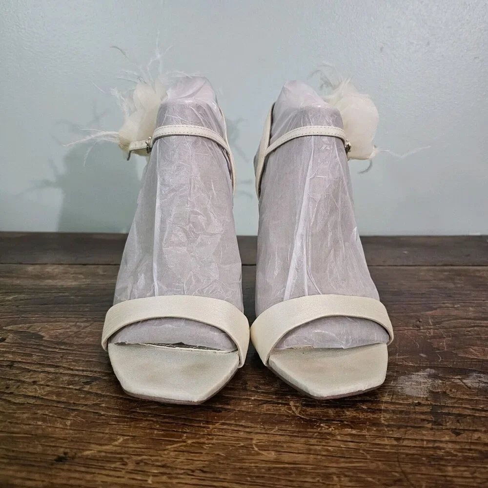 Sam Edelman‎ Leana Flower Strap Heel Pearl Ivory Silk Size 8.5